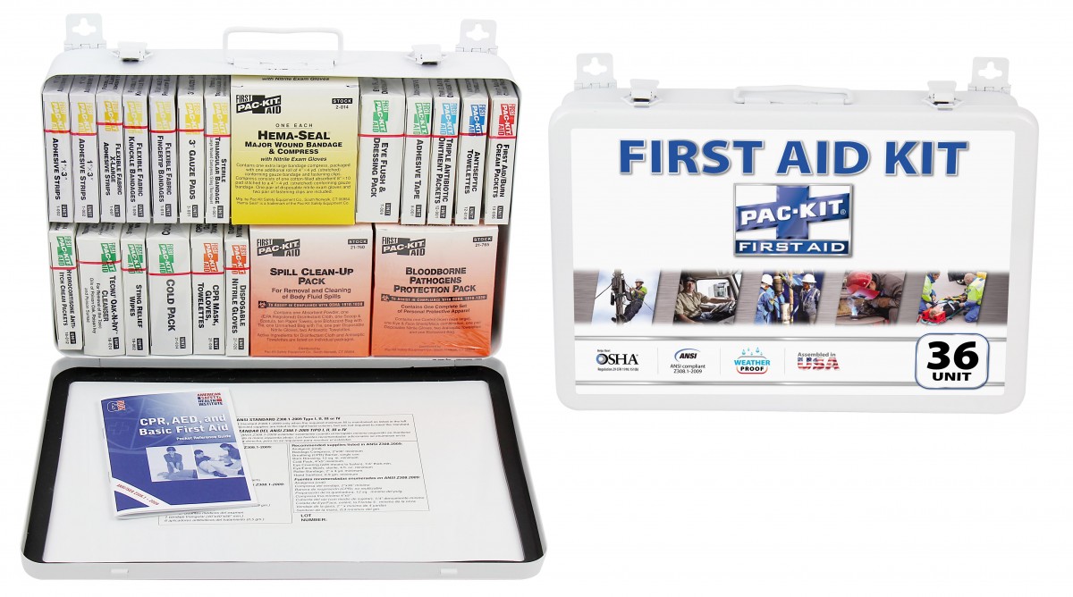 36 Unit First Aid/CPR/BBP Kit, Weatherproof Steel