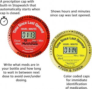 TimerCap Automatically Displays Time Since Last Opened - Built-in Stopwatch Smart Pill Bottle Cap Medication Reminder Case (Qty 2-4.0 oz Amber Bottles) CRC
