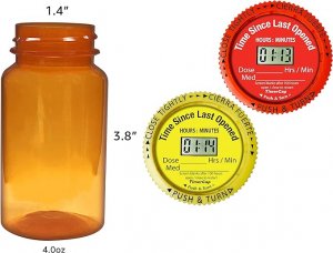 TimerCap Automatically Displays Time Since Last Opened - Built-in Stopwatch Smart Pill Bottle Cap Medication Reminder Case (Qty 2-4.0 oz Amber Bottles) CRC